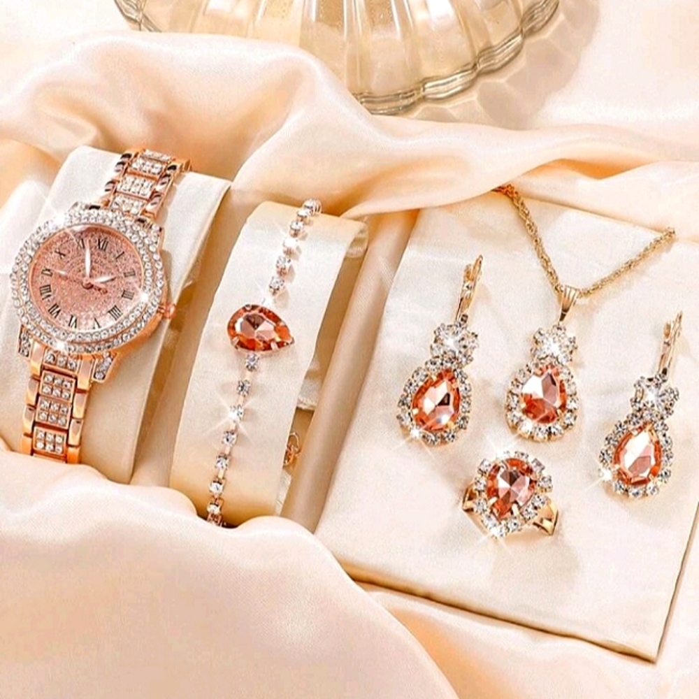 COPY - 1pc Rhinestone Decor Quartz Watch & 5pcs Jewelry Set